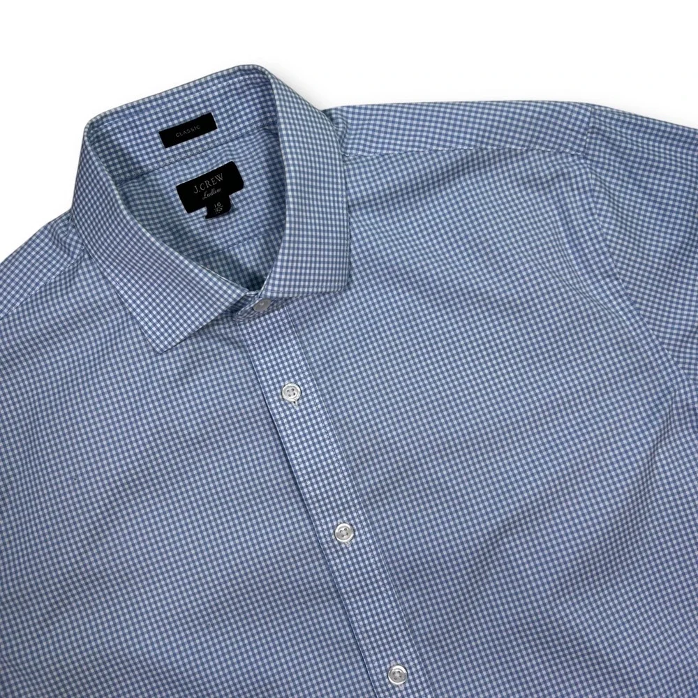 J.Crew Ludlow Dress Shirt Classic Fit Gingham Checkered Blue Size 16/33